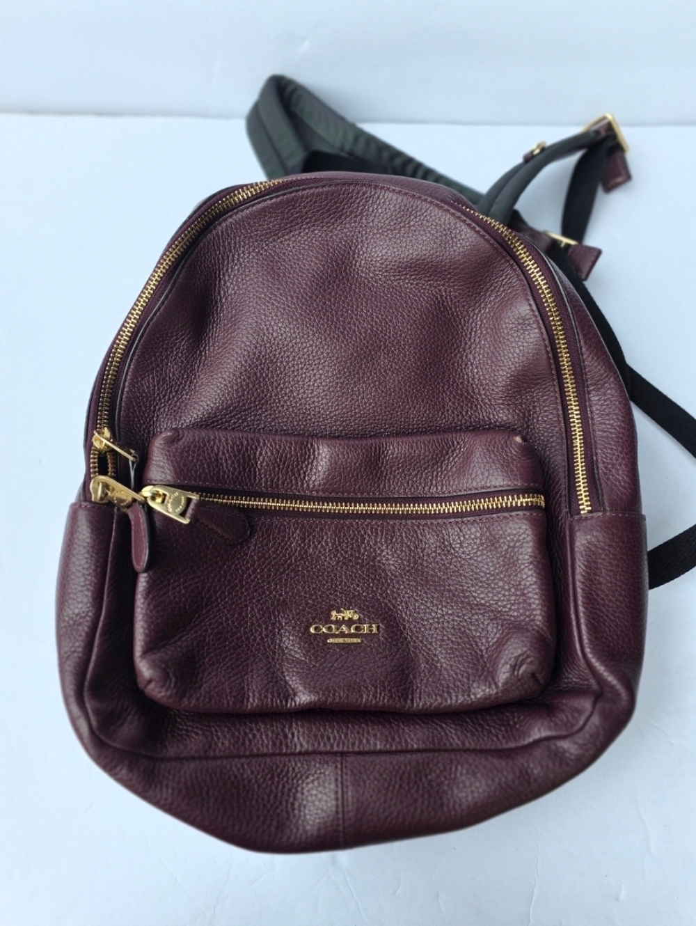 Maroon Coach Court Backpack in Refined Pebble Leather Coach Bag - Picture 2 of 12